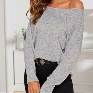 Eyelash lace trim drop shoulder shirt.